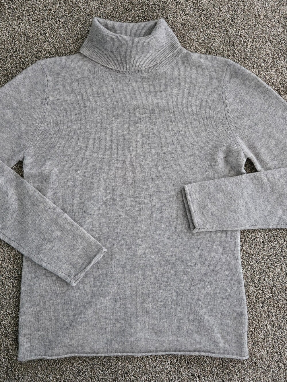 Belle France Gray Pure Cashmere Knit Roll Up Trim Turtleneck Sweater L